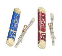 HOODANCOS Lot de 2 Plaques de Mezouza en Métal avec Rouleau Hébraïque, Décoration Juive Traditionnelle pour Porte, Ornements Rouges et Bleus, Symbole de Bénédiction et Protection pour