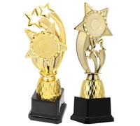 HOODANCOS Lot de 2 Trophées en Plastique Or Étoile à Cinq Branches, Taille Garçon et Filles, Socle Stable pour Plaque Personnalisée, Coupe Trophée de Compétition et Récompense pour École