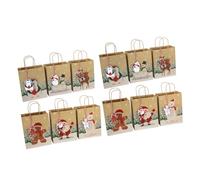 HOODANCOS Lot de 24 Paquet en Papier Kraft à Fond Carré Motifs Animaux de Noël Paquet Fourre-Tout à Poignée Papier Écologique pour Emballage Présent et Fêtes Saisonnières