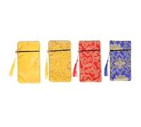 HOODANCOS Lot De 4 Pochettes Bouddhistes Brocart 10x19 Cm Petite Pochette Rangement Ethnique Bleu Jaune Rouge Motifs Présents Pour Voyages Bureau Accessoires Spirituels