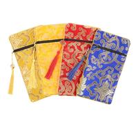 HOODANCOS Lot de 4 Pochettes de Style Ethnique en Brocart Dragon, Double Couche en Satin 10x19 Cm, Paquet D'écritures Zippés Bleu, Jaune et Rouge, Organisateurs Légers pour Rangement