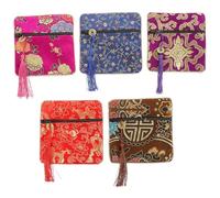 HOODANCOS Lot de 5 Pochettes à Cordon en Tissu Brocart Multicolore Petit Paquet de Rangement pour Perles de Bouddha Bijoux et Coran Étui Pratique pour Fête et Emballage Présent