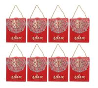 HOODANCOS Lot de 8 Boîtes à Bonbons de Mariage en Carton de Style Chinois, Taille Moyenne, Couleur Rouge Vif Pompons, Emballage Portable pour Friandises, Coffret Présent Pratique