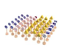 HOODANCOS Lot de Panneaux de Signalisation en Bois Double Face Éducatif pour Petite Enfance Modèle Réaliste de 50 Pièces Simulation de Marquage Routier pour Apprentissage et