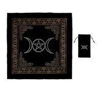 HOODANCOS Nappe à Cartes de Tarot en Velours 600x600 Mm, Motif Pentagramme et Triple Lune, Lot 2 Pièces pour Divination et Jeux de Tarot, Tissu Décoratif Doux et Pliable, pour Table