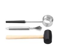 HOODANCOS Outil d’Ouverture de Fruit Tropical 3 Pièces en Acier Inoxydable - Kit Perforateur et Maillet Caoutchouc - Accessoire de Cuisine Pratique Solide et Ergonomique pour Maison et
