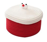 HOODANCOS Panier Tressé en Corde de Coton Couvercle Panier de Rangement Petit Format Rouge Organisateur Polyvalent pour Cosmétiques Jouets et Accessoires de Bureau