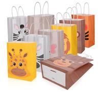 HOODANCOS Paquet Présents Pour Garçon Et Filles En Papier Kraft Animalier 24 Pièces Paquet Moyens Poignées Pratiques Pliables Pour Fête D'anniversaire Thème Jungle Présents Garçon Et Filles