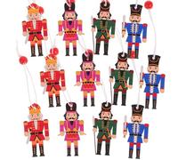 HOODANCOS Pendentifs Casse-Noisette en Noyer Coloré 12 Pcs Décorations Suspendues en Bois Découpé Silhouettes Soldats pour Décoration Intérieur et Extérieure de Noël