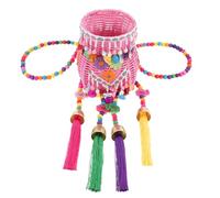 HOODANCOS Petit Panier Tissé Ethnique avec Franges Porte-objets Multifonction pour Garçon Fille Décoration et Rangement pour Pique- Plein Air pour Garçon et Fille