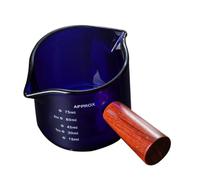 HOODANCOS Pichet à Lait en Verre avec Double Bec et Manche en Bois, Gradué pour Café et Cappuccino, Facile à Ranger, Tasse Multi-usages Élégante et Pratique