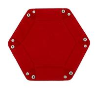 HOODANCOS Plateau à Dés Hexagonal Pliable en PU Rouge Structure Épaissie et Coins à Boutons-Pression, Organiseur Pratique et Facile à Nettoyer pour Bureau ou Jeux