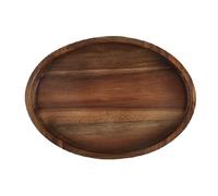 HOODANCOS Plateau Ovale Rustique en Bois Massif Japonerie 362X288X49 CM Poignées Doubles Plateau de Service Multifonction pour Petit-Déjeuner Café Fruits et Apéritifs Résistant à la