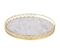 HOODANCOS Plateau Rond en Bois Motif Marbre Blanc Grand Format Cadre Doré Plateau Multifonctionnel pour Rangement et Service Cuisine et Décoration Intérieure