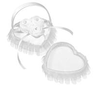HOODANCOS Porte-alliances pour Mariage en Satin Blanc avec Coussin cœur et poignée, adapté aux scènes de fiançailles