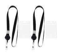 HOODANCOS Porte-badges Transparents Rigides 2 Pcs Lanières et Système de Retrait Facile, Étui Vertical pour Cartes D'identité, Détenteurs de Badges Nominatifs Adaptés au Bureau, École