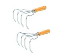 HOODANCOS Râteaux à Palourdes en Acier Inoxydable Manche en Bois pour Plage Et Jardin, 2 Pièces, Râteaux à Main à 3 Et 4 Dents, Outil De Pêche Aux Fruits De Mer Robustes Et Antidérapants