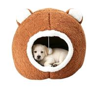 Hooded Cat Bed - Bear Shaped Plush Pet Den | Indoor Cave House Tent | Soft Covered Nest with Hanging Toy Ball, Foldable & Washable Igloo Furniture, Sleeping for Kittens & Small Dogs