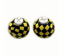 HOODIE CHARMS - Série Wood Pop - Perles en Bois Peintes à la Main - Design Graphique & Fun - Accessoire Unisexe pour Hoodie et Streetwear (CheckPop - Damier jaune et noir)