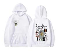Hoodie Coraline Fun Print Pattern Sweatshirt, Fashion Casual Pullover Vintage Classic Horror Sweater Men's and Women's Gothic Sportswear Role Playing Top Long Sleeve Trendy Streetwear-black||XS