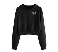 Hoodie Court Femme Sweatshirt Manches Longues Sweat à Capuche avec Zippé Décontracté Léger Sweat-Shirt avec Fermeture éclair Pullover avec Poches Pour Femme Veste Casual Automne Clearance Soldes
