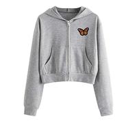 Hoodie Court Femme Sweatshirt Manches Longues Sweat à Capuche avec Zippé Décontracté Léger Sweat-Shirt avec Fermeture éclair Pullover avec Poches Pour Femme Veste Casual Automne Clearance Soldes