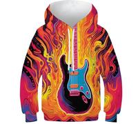 Hoodie Enfant Guitare colorée - Impression 3D Éclatante, Sweat À Capuche pour Enfants Polyvalent, Idéal pour Garçons Et Filles Actifs