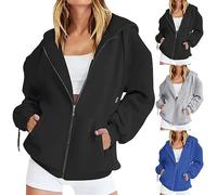Hoodie Femme Zippé Oversize - Sweat Femme Capuche Léger Manteau Grande Taille Veste Automne Sweatshirt Sport Haut Décontractés Top Outdoor Blouse Polyvalent Sweat avec Poche Hoodie Cordon Top