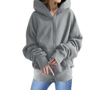Hoodie Femme Zippé Oversize - Veste Sweat Femme avec Capuche Sport Hauts Couleur Pure Outwear Manche Longue Coat avec Deux Poches Tops Automne Hiver Hauts Chaude Sweatshirt Épais Hoodie