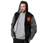Hoodie Homme à Fermeture Éclair - Fédération de Russie Sweat à Capuche Épais et Chaud, Doublé en Polaire, Tissu Polyester Résistant, pour Hiver et Extérieur,Gris,XXL