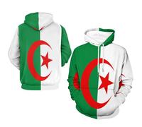 Hoodie Homme Pull Classique À Capuche Algérie Drapeau National Haut Poignets Côtelés Sweat À Manches Longues Pull Over Hoody Haut Style Classique du Royaume-Uni