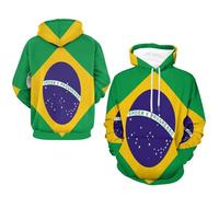Hoodie Homme Pull Classique À Capuche Brésil Drapeau National Haut Poignets Côtelés Sweat À Manches Longues Pull Over Hoody Haut Style Classique du Royaume-Uni