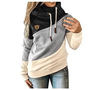 Hoodie Sweat Causal Femme Color Block Hoodie Manches Longues Sweat Shirt avec Poche Pas Cher Mode Col Montant Pull Pullover Streetwear Casual Oversize Hooded Sweatshirt