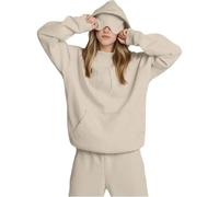 Hoodie with Eye Mask Built in,Comfort Airplane Mode Travel Hoodie, Essentials Women (Biege,M)