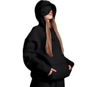 Hoodie with Eye Mask Built in,Comfort Airplane Mode Travel Hoodie, Essentials Women (Black,M)