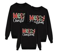 Hoodies de Noël Famille Ensemble, Pull de Noël Famille Funky Christmas Print Père Noël Sweatshirts Famille Col rond Pulls Sweatshirt Coordonnées de Noël, B#Noir, 6-7 ans
