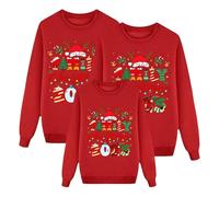 Hoodies de Noël Famille Ensemble, Pull de Noël Famille Funky Christmas Print Père Noël Sweatshirts Famille Col rond Pulls Sweatshirt Coordonnées de Noël, A#rouge, S