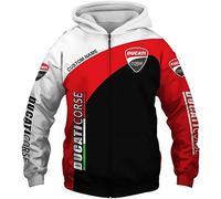 Hoodies Unisexe Sweatshirts Full Zip 3D pour Ducati Imprimé Hooded Tops Casual Long Sleeve Motorcycle Hoodie Sports Jumpers with Pockets-B||XS