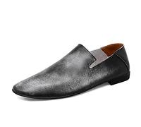 HOOENG Chaussures Oxford Formelles for Hommes sans Lacet Bout Rond Cuir Semelle en Caoutchouc Talon Bloc antidérapant extérieur (Color : Grau, Size : 43 EU)