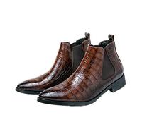 HOOENG Chelsea Bottines à Bout Rond for Hommes Bout Rond Faux Crocodile imprimé Cuir PU sans Lacet Portable antidérapant Anti-dérapant Robe décontracté (Color : Marron, Size : 43 EU)