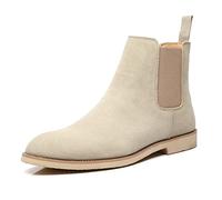HOOENG Chelsea Circle Boots Bottines for Hommes Cuir Elastic SIDASTILISATEUR Anti-Slime Portable sans Slime sans EMPERALE sur Le Travail CONVENTIONNEL (Color : Beige, Size : 44 EU)