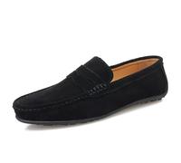HOOENG Mocassins for Hommes Tablier Orteil Daim Vamp Couleur Unie Penny Mocassins Chaussure Flexible Talon Plat léger décontracté Mariage sans Lacet (Color : Noir, Size : 45.5 EU)