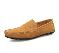 HOOENG Mocassins for Hommes Tablier Orteil Daim Vamp Couleur Unie Penny Mocassins Chaussure Flexible Talon Plat léger décontracté Mariage sans Lacet (Color : Light Brown, Size : 45.5 EU)