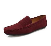 HOOENG Mocassins for Hommes Tablier Orteil Daim Vamp Couleur Unie Penny Mocassins Chaussure Flexible Talon Plat léger décontracté Mariage sans Lacet (Color : Rouge, Size : 41 EU)