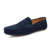 HOOENG Mocassins for Hommes Tablier Orteil Daim Vamp Couleur Unie Penny Mocassins Chaussure Flexible Talon Plat léger décontracté Mariage sans Lacet (Color : Deep Blue, Size : 38 EU)