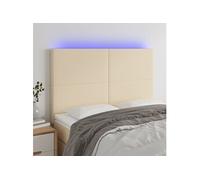 Tête de Lit à LED Meuble de Chambre à Coucher Accessoire de Lit Double Tête de Cadre de Lit Intérieur Crème 144x5x118/128 cm Tissu