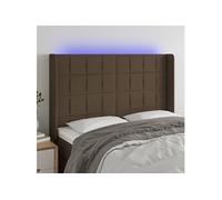 Vidaxl Tête De Lit À Led Marron Foncé 147x16x118/128 Cm Tissu Marron