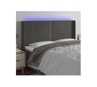 Tête de Lit à LED Meuble de Chambre à Coucher Accessoire de Lit Double Tête de Cadre de Lit Intérieur Gris Foncé 163x16x118/128 cm Velours