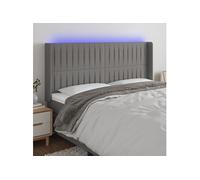 Tête de Lit à LED Meuble de Chambre à Coucher Accessoire de Lit Double Tête de Cadre de Lit Intérieur Gris Foncé 203x16x118/128 cm Tissu