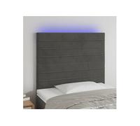 vidaXL Tête de lit à LED pour lit simple Velours Gris foncé 90x5x118/128 cm